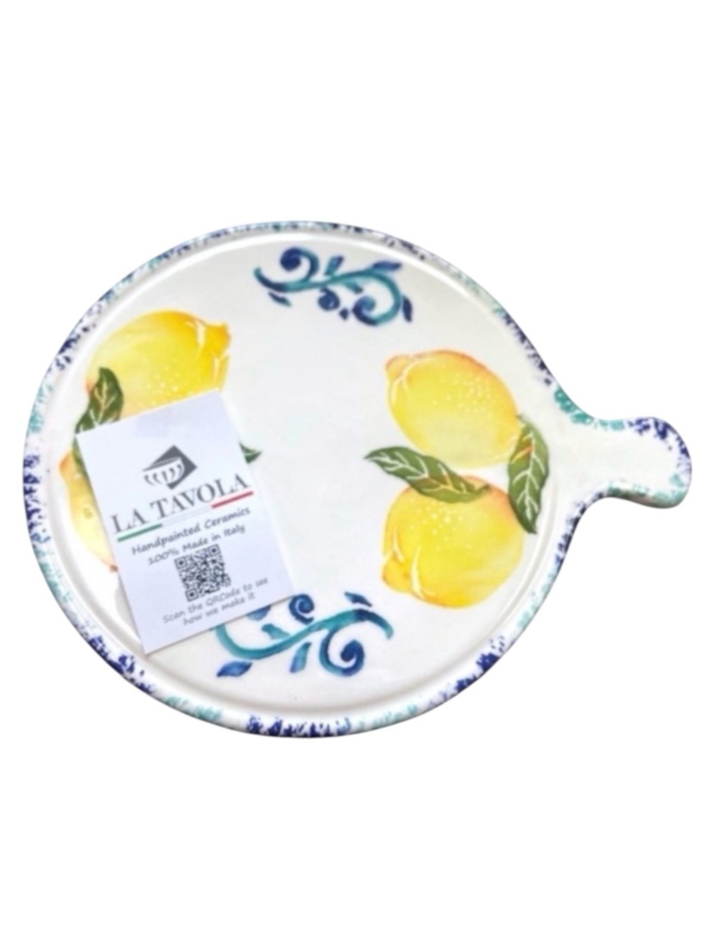 Hand Painted Italian Ceramic Lemon & Blue Scroll Trivet NWT Country Cottage Farm